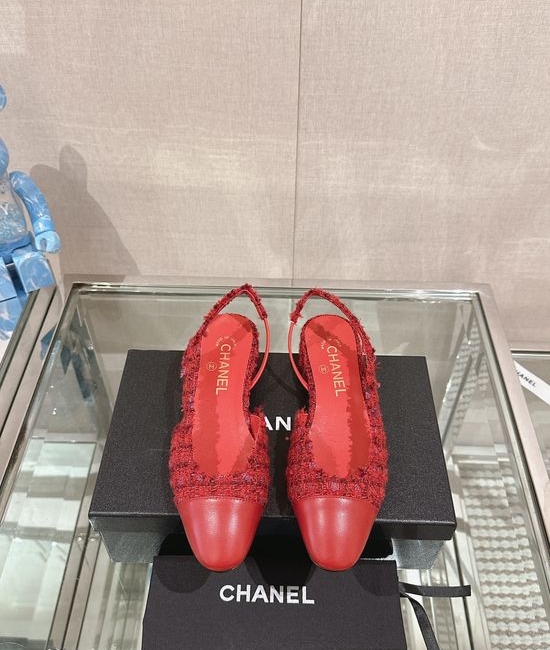 Chanel Classic Two-tone Tweed Slingback Sandals Flat Low Heel