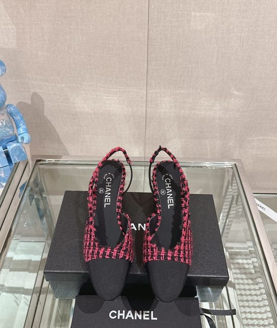 Chanel Classic Two-tone Tweed Slingback Sandals Flat Low Heel