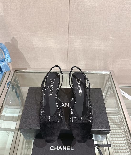 Chanel Classic Two-tone Tweed Slingback Sandals Flat Low Heel