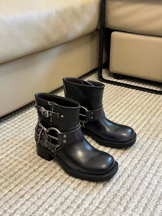 Miu Miu Premium Cowhide Knee High Boots Comfortable Punk Style
