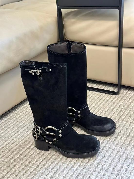 Miu Miu Premium Suede Knee High Boots Comfortable Punk Style