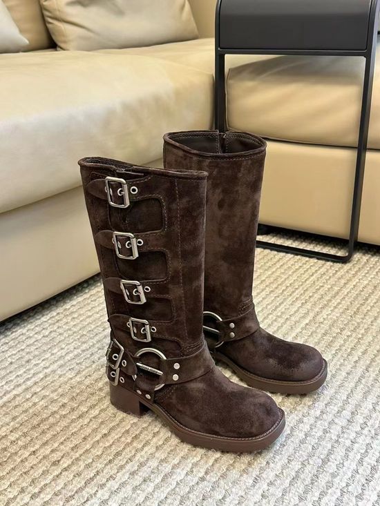 Miu Miu Premium Suede Knee High Comfort Boots
