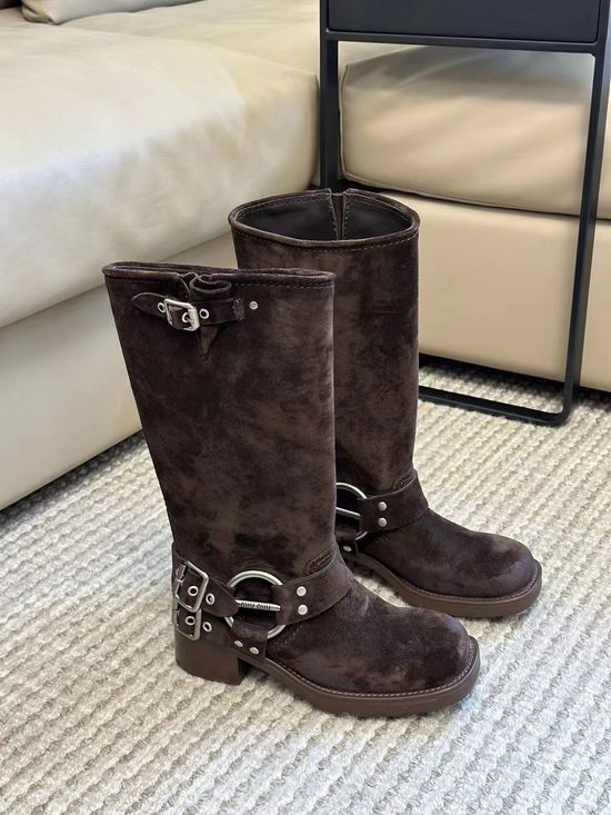 Miu Miu Premium Suede Knee High Boots Comfortable Punk Style