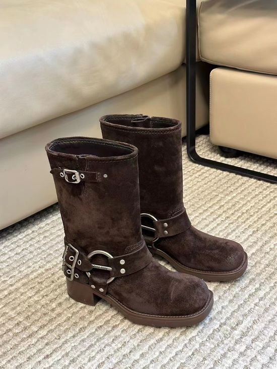 Miu Miu Premium Suede Knee High Boots Comfortable Punk Style