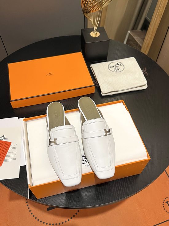 Hermes Cowhide Upper Classic Mule Slides with Metal Buckle