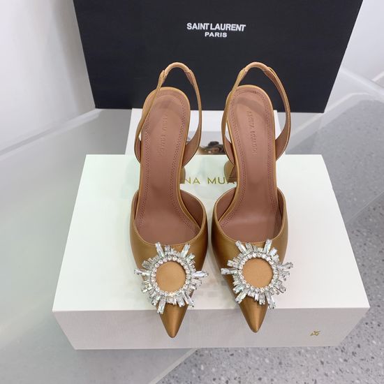 Amina Muaddi Elegant Silk Rhinestone Stiletto Heels