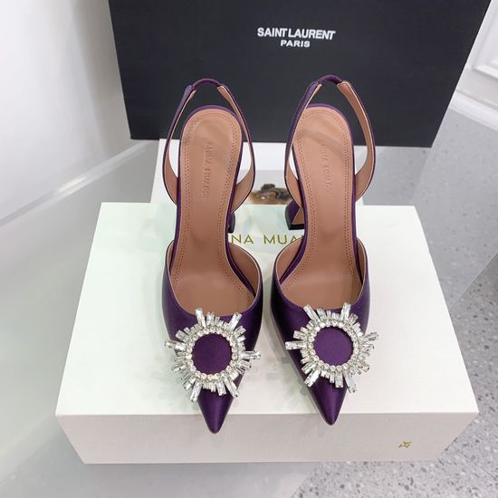 Amina Muaddi Elegant Silk Rhinestone Stiletto Heels