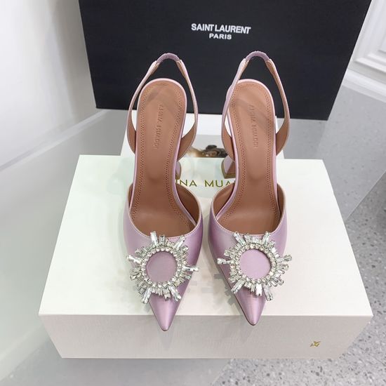 Amina Muaddi Elegant Silk Rhinestone Stiletto Heels