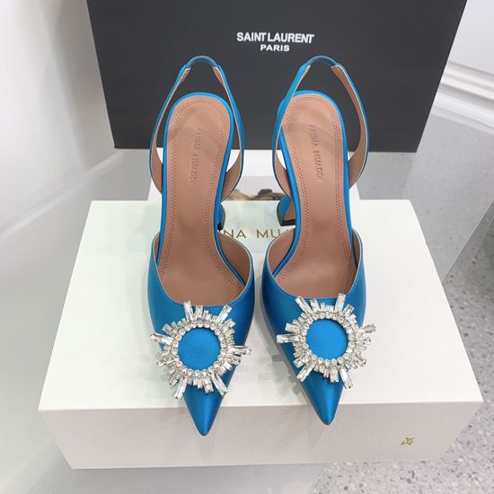 Amina Muaddi Elegant Silk Rhinestone Stiletto Heels
