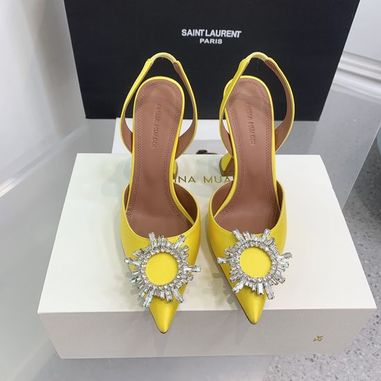 Amina Muaddi Elegant Silk Rhinestone Stiletto Heels