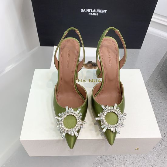 Amina Muaddi Elegant Silk Rhinestone Stiletto Heels