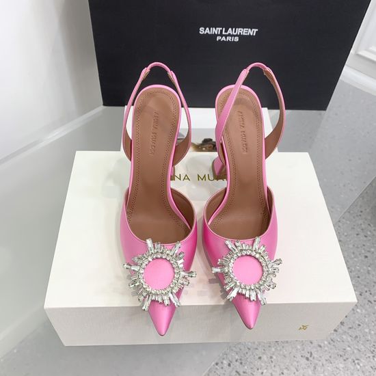 Amina Muaddi Elegant Silk Rhinestone Stiletto Heels