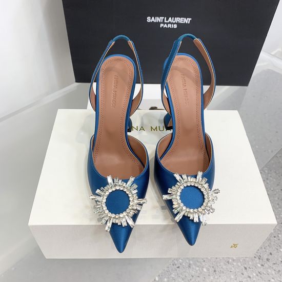 Amina Muaddi Elegant Silk Rhinestone Stiletto Heels