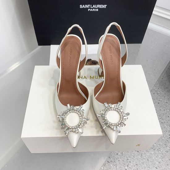 Amina Muaddi Elegant Silk Rhinestone Stiletto Heels