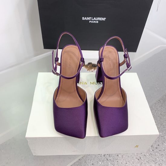Amina Muaddi Satin Leather Square Toe Classic High Heel Shoes