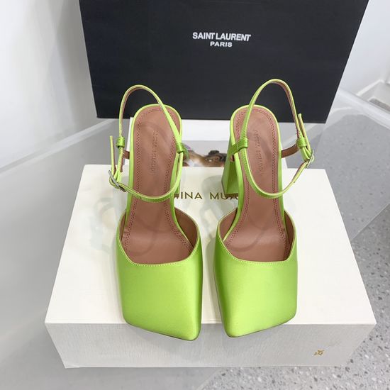 Amina Muaddi Satin Leather Square Toe Classic High Heel Shoes