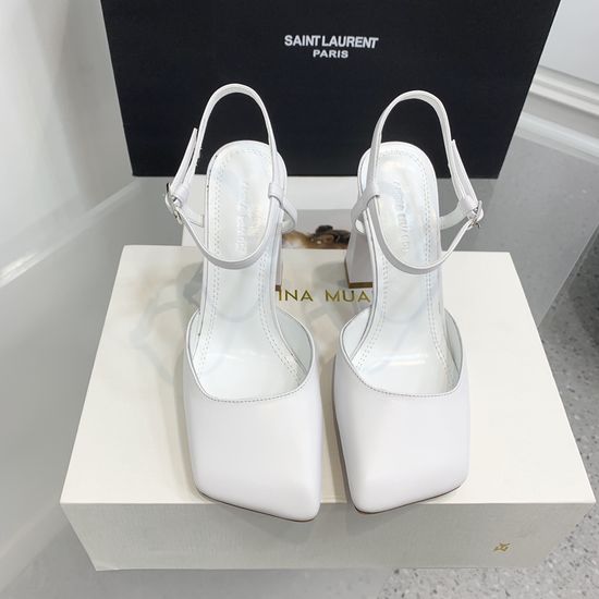 Amina Muaddi Satin Leather Square Toe Classic High Heel Shoes