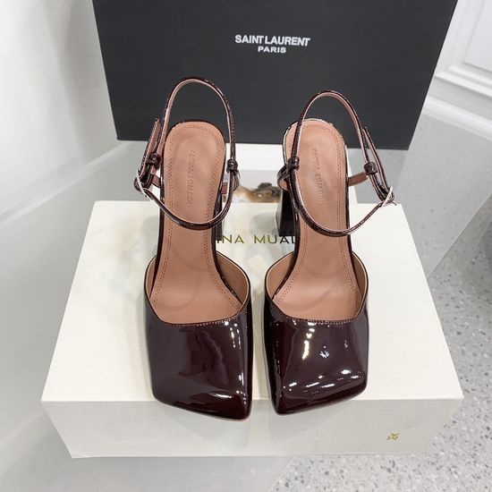 Amina Muaddi Satin Leather Square Toe Classic High Heel Shoes