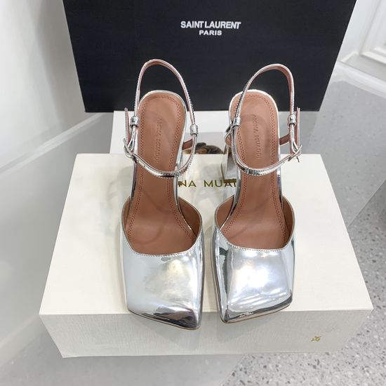Amina Muaddi Satin Leather Square Toe Classic High Heel Shoes