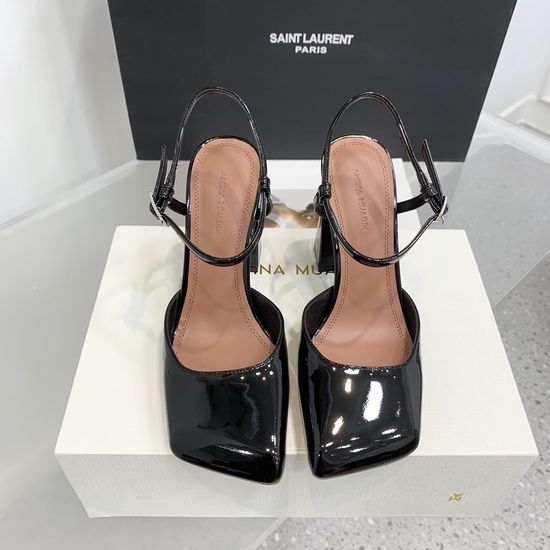 Amina Muaddi Satin Leather Square Toe Classic High Heel Shoes