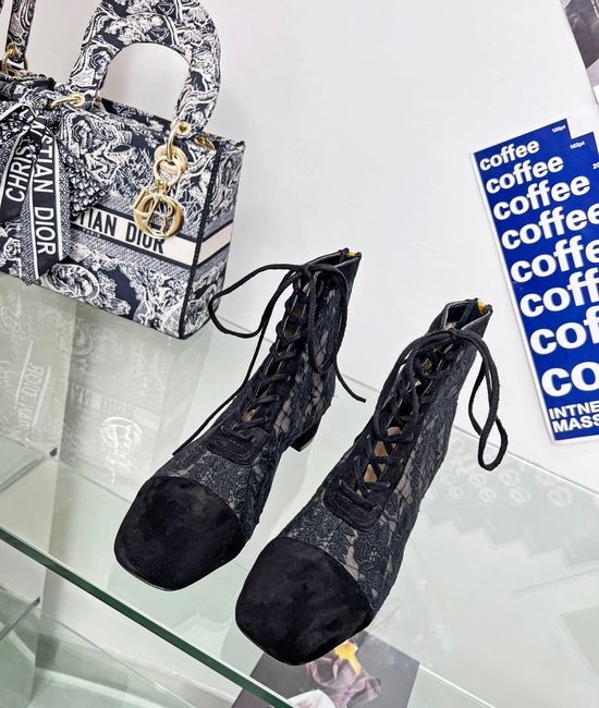 Christian Dior CD High-Heeled Ankle Boots with Embroidered Patterns