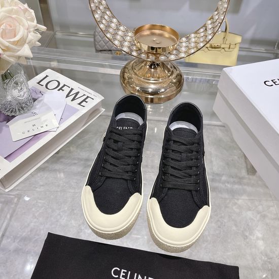 Celine Contrast Stitching Flat Casual Shoes Canvas Upper Rubber Sole