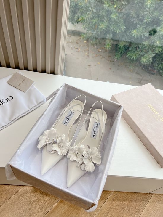 Jimmy Choo Pointed Toe Floral Heels Comfortable Soft Leather Shoes