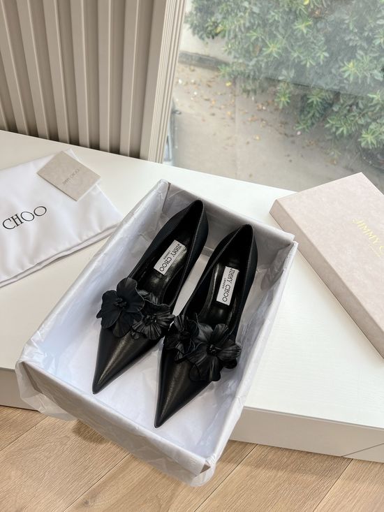 Jimmy Choo Pointed Toe Floral Heels Comfortable Soft Leather Shoes