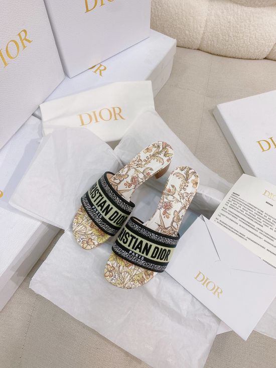 Christian Dior Embroidered Cotton Slide Sandals with Leather Sole