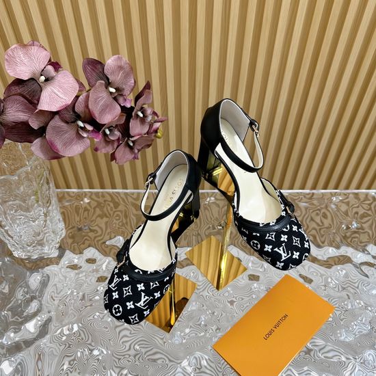 Louis Vuitton Vintage Square Toe Genuine Leather High Heel Sandals