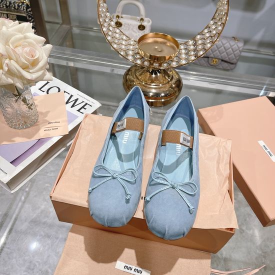 Miu Miu Satin Upper Soft Flat Ballet Shoes With Leather Lining