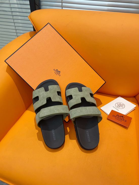 Hermes Velcro Flat Casual Sandals Soft Sole Comfortable Slides