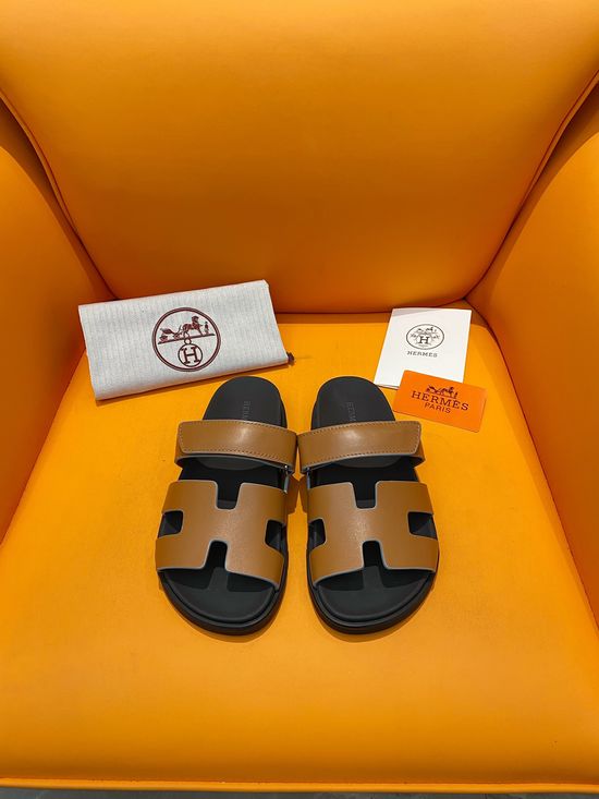 Hermes Velcro Flat Casual Sandals Soft Sole Comfortable Slides