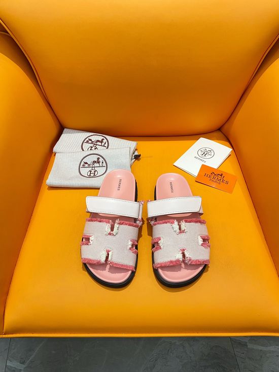 Hermes Velcro Flat Casual Sandals Soft Sole Comfortable Slides