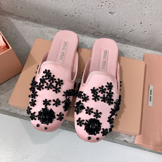 Miu Miu Beaded Loafers with Silk Upper and Non-slip Sole