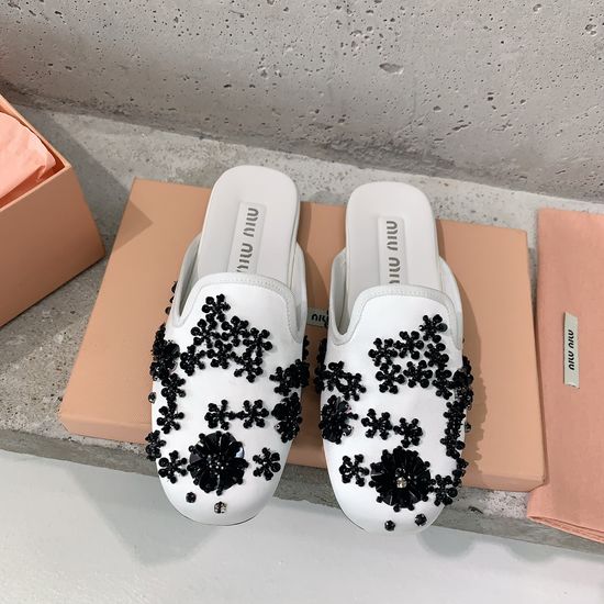 Miu Miu Beaded Loafers with Silk Upper and Non-slip Sole