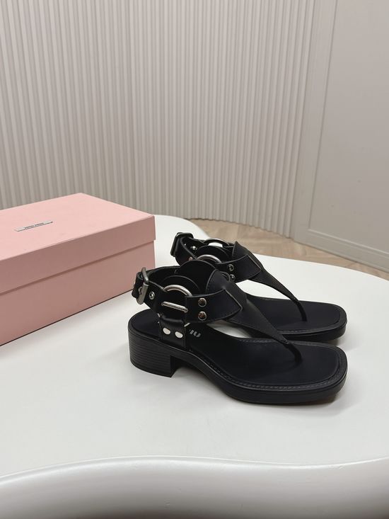 Miu Miu Vintage Chunky Heel Sandals With Premium Leather Upper