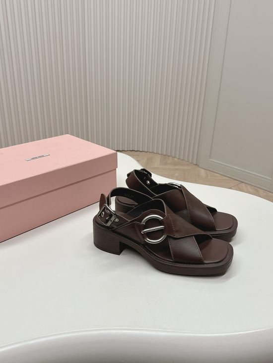 Miu Miu Vintage Chunky Heel Sandals With Premium Leather Upper