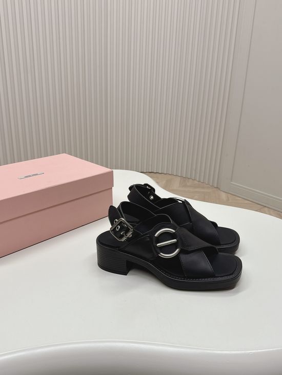 Miu Miu Vintage Chunky Heel Sandals With Premium Leather Upper