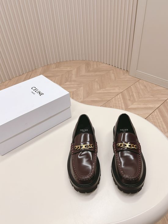 Celine Vintage Style Comfortable Thick Sole Leather Loafers