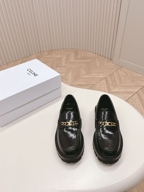 Celine Vintage Style Comfortable Thick Sole Leather Loafers