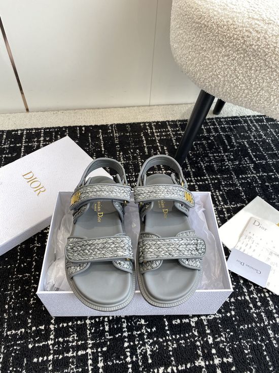 Christian Dior Woven Hook and Loop Flat Sandals Comfortable Durable