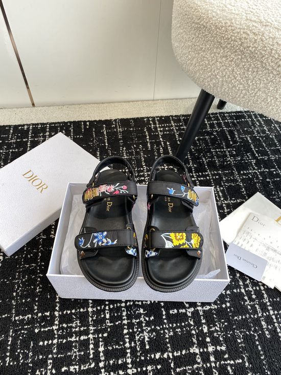 Christian Dior Embroidered Hook and Loop Flat Sandals Premium Quality