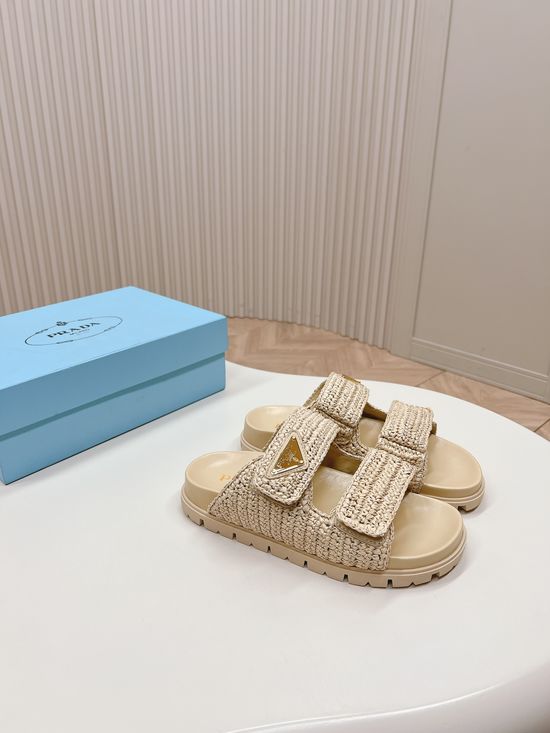 Prada Lightweight Woven Platform Casual Slides