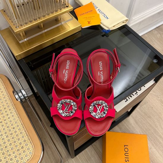 Louis Vuitton Rhinestone Buckle High Heel Silk Sandals