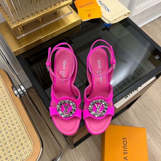 Louis Vuitton Rhinestone Buckle High Heel Silk Sandals