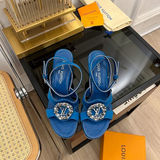 Louis Vuitton Rhinestone Buckle High Heel Silk Sandals