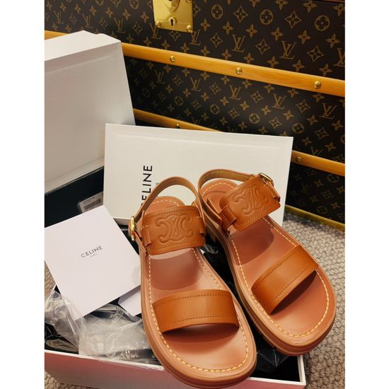 Celine Embossed Logo Platform Sandals Cowhide Upper Rubber Sole