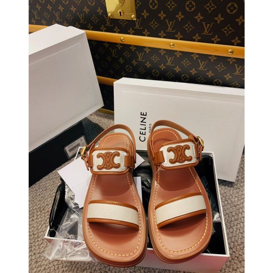 Celine Embossed Logo Platform Sandals Cowhide Upper Rubber Sole