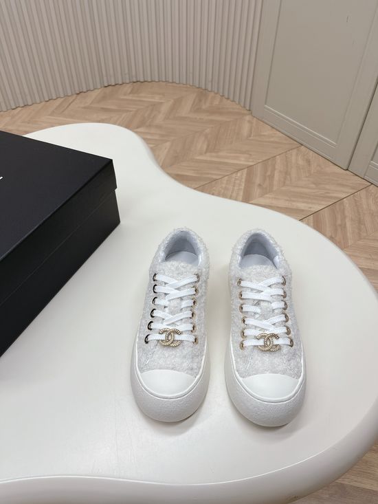 Chanel Low-top Woolen Casual Shoes with Metal Button Thick Sole